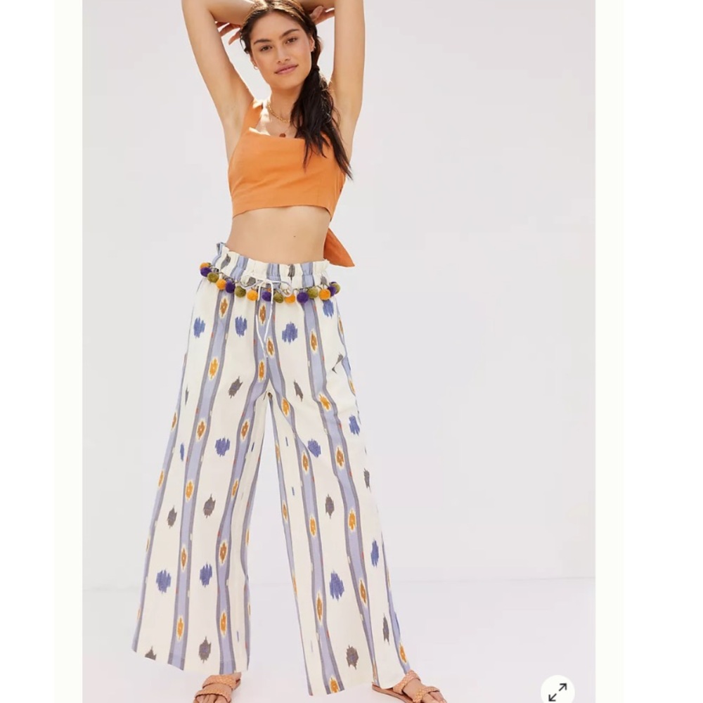 Anthro Ollari Pom Pom Wide Leg Pants NWT
